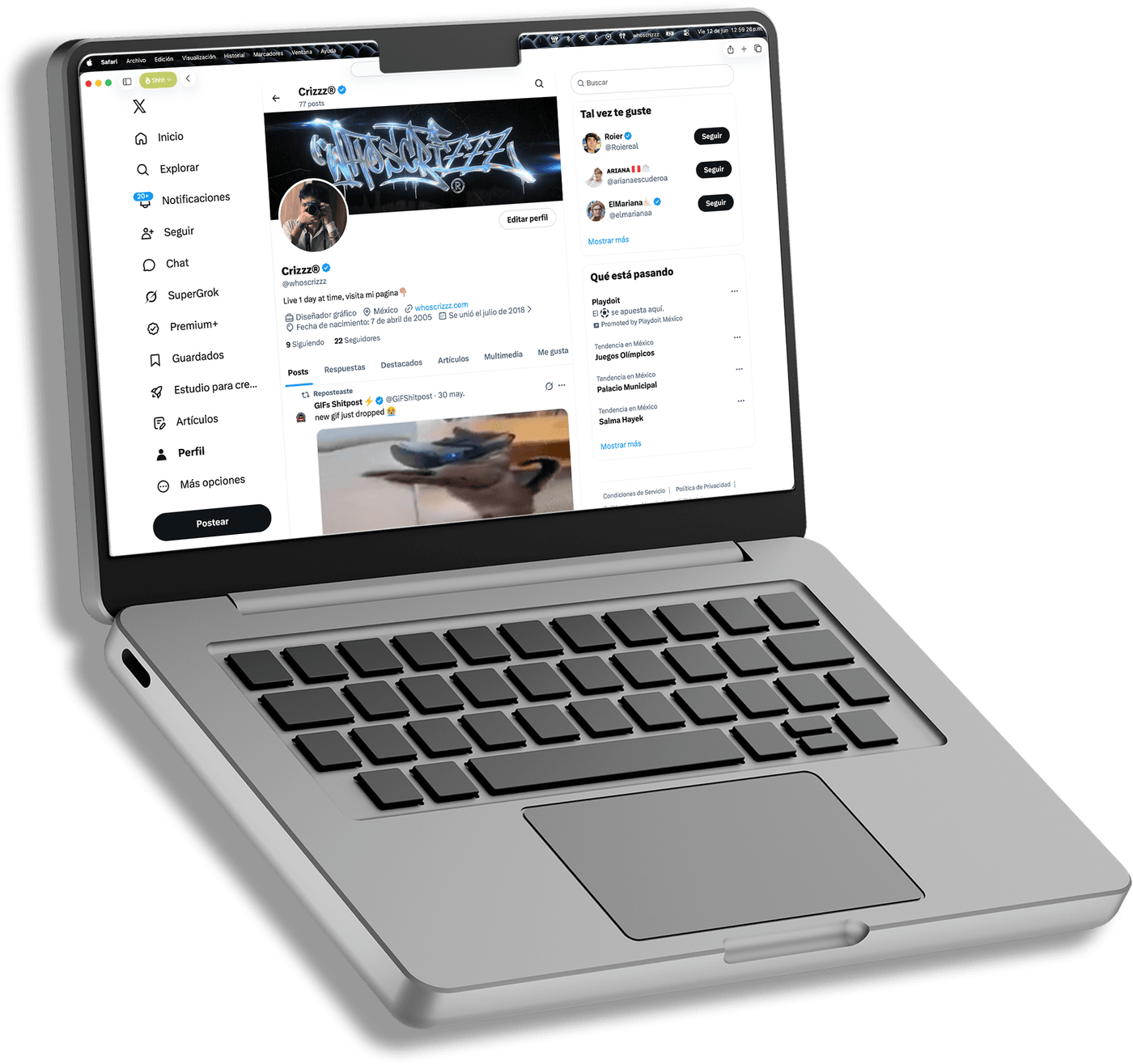 Mockup de laptop con perfil de redes